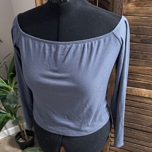 Mossimo Supply Co. Off-Shoulder Long Sleeve Top in Slate Blue